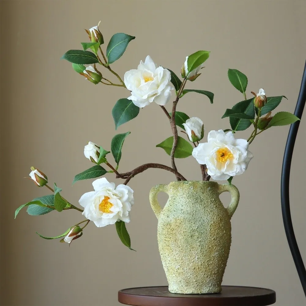 52cm Artificial Flower Branch Real Touch Plastic Silk Camellia Flower Elegant Handmade Fake Flowers Home Office Decor