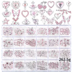 24 Grid Multi Style Heart Butterfly Cherry Planet Stars Gun Nail Art Y2K Charms Nail Rhinestones Crystal Decorations Accessories
