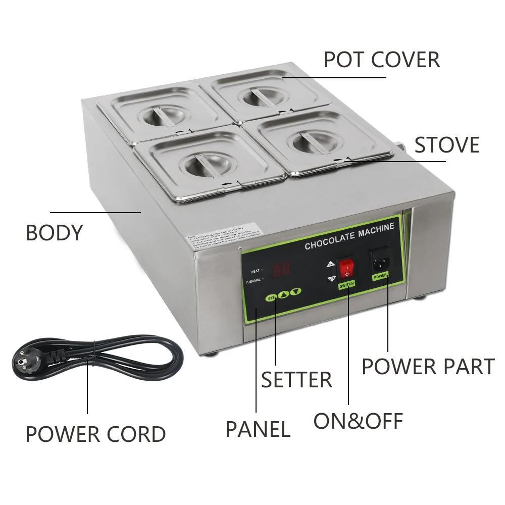 GZZT 1/2/4 Lattice Electric Chocolate Melting Machine Digital Display Chocolate Melting Furnace Tempering Machine Heating Stove