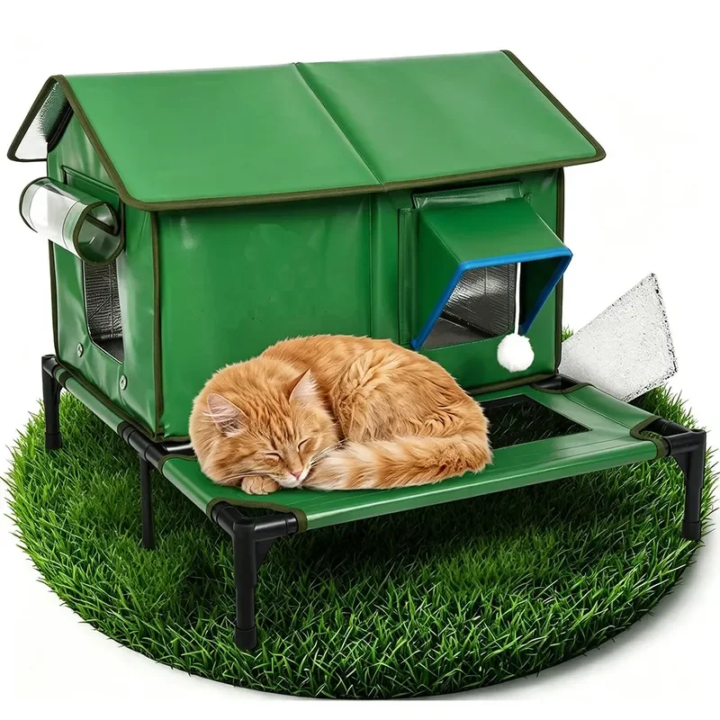 Waterproof Outdoor Cat Bed Heated Warm Nest Foldable Elevated Design Windproof Pet House for Winter Camping Travel Use