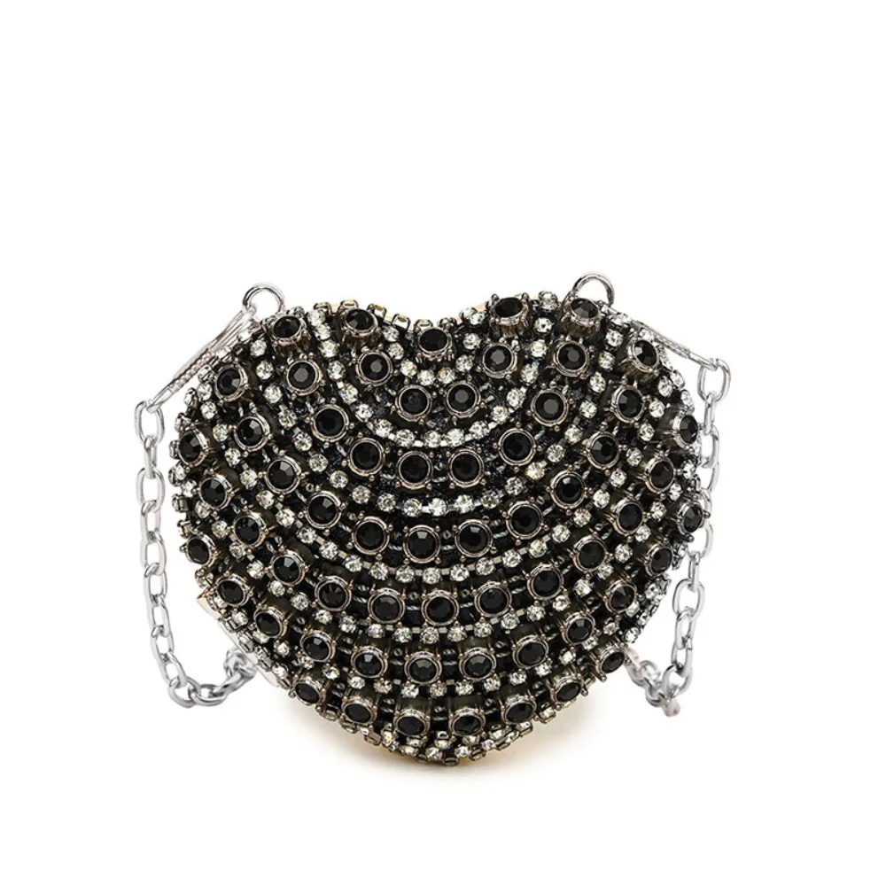 

Luxury Rhinestone Evening Bag Sparkling Single Shoulder Banquet Chain Bag Wallet Heart Shaped Mini Lipstick Bag Ladies