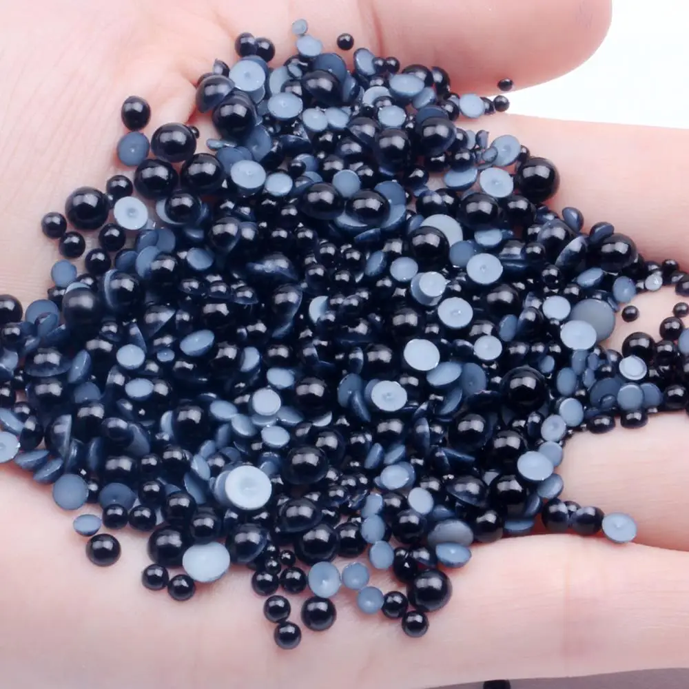 Black Color Non Hotfix Half Round Pearls 2mm-12mm And Mixed Sizes 50-1000pcs Glue On Resin Crafts Beads Use Glue DIY Designs