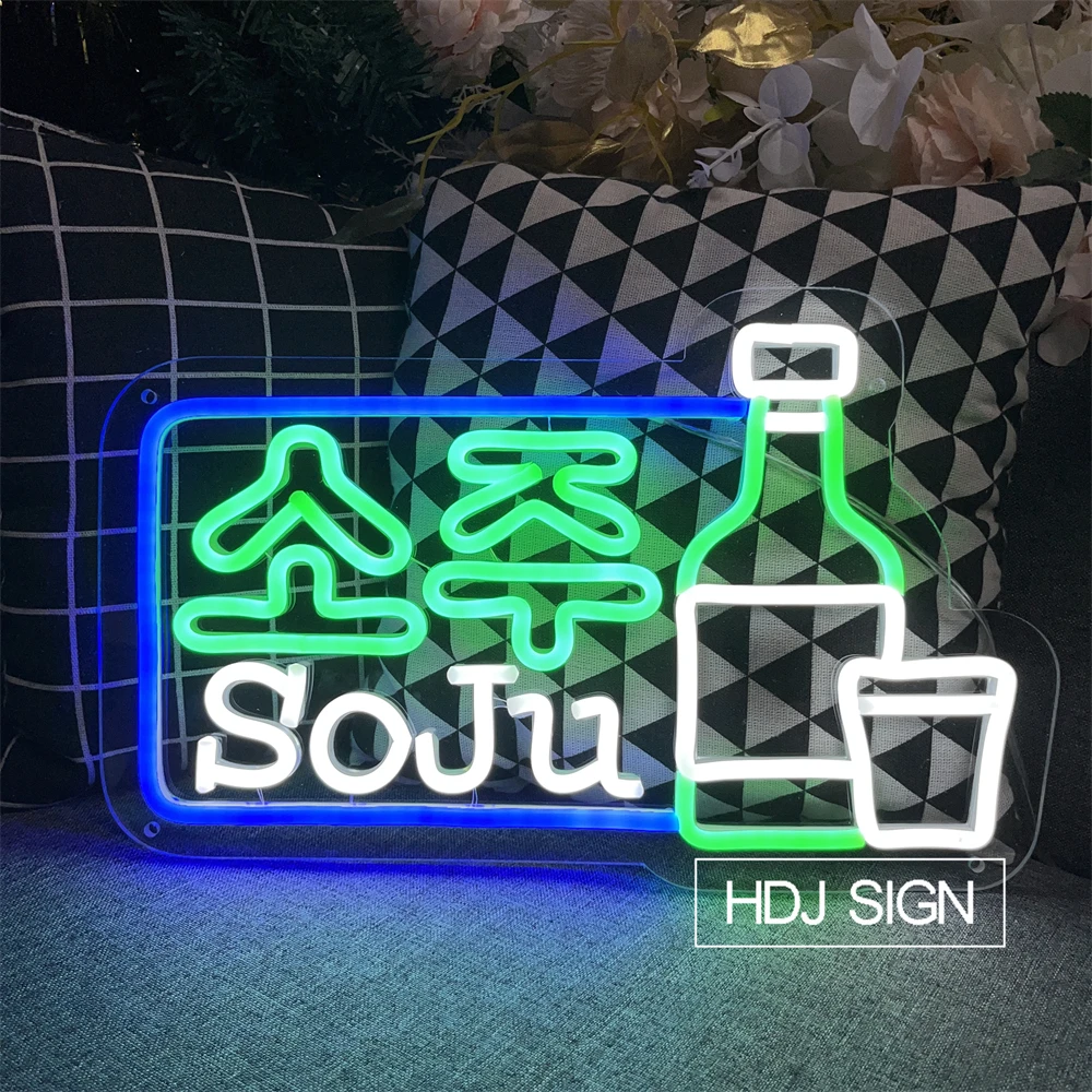 CUSTOM เกาหลี SOJU LED Neon Sign Itaewon Class Bar นีออนป้ายธุรกิจเกาหลีป้ายบาร์ผับคลับตกแต่ง Light Wall Decor