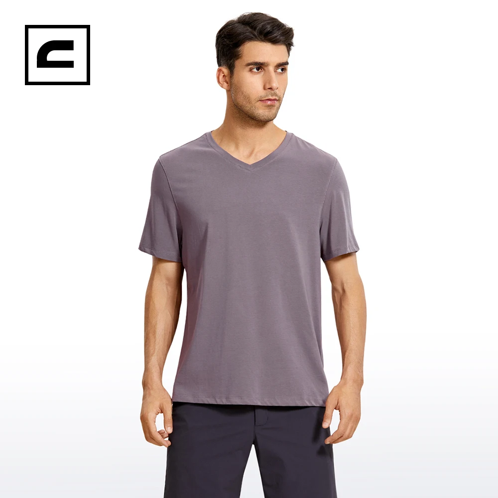 

CRZ YOGA Men's V Neck Cotton Short Sleeve Athletic T-shirts Moisture Wicking Quick Dry Workout Tees Undershirts