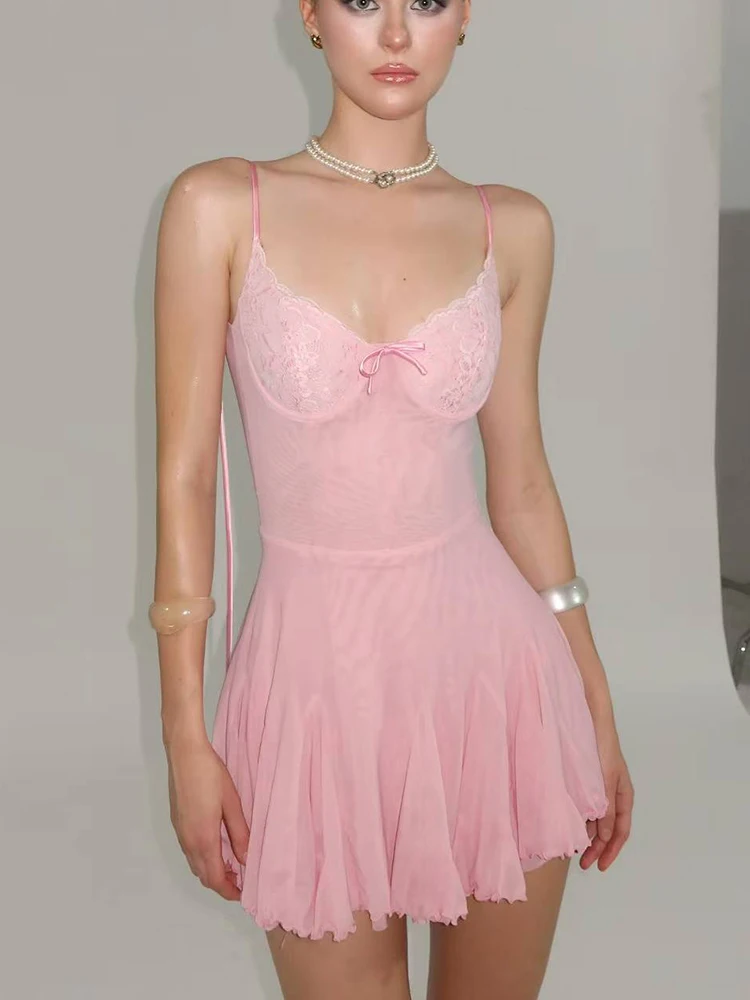 Vestido Corto con Tirantes de Nudo de Mariposa Estilo Coreano, Salado y Dulce, para Mujer, Entallado, Moderno, con Cuello en ...
