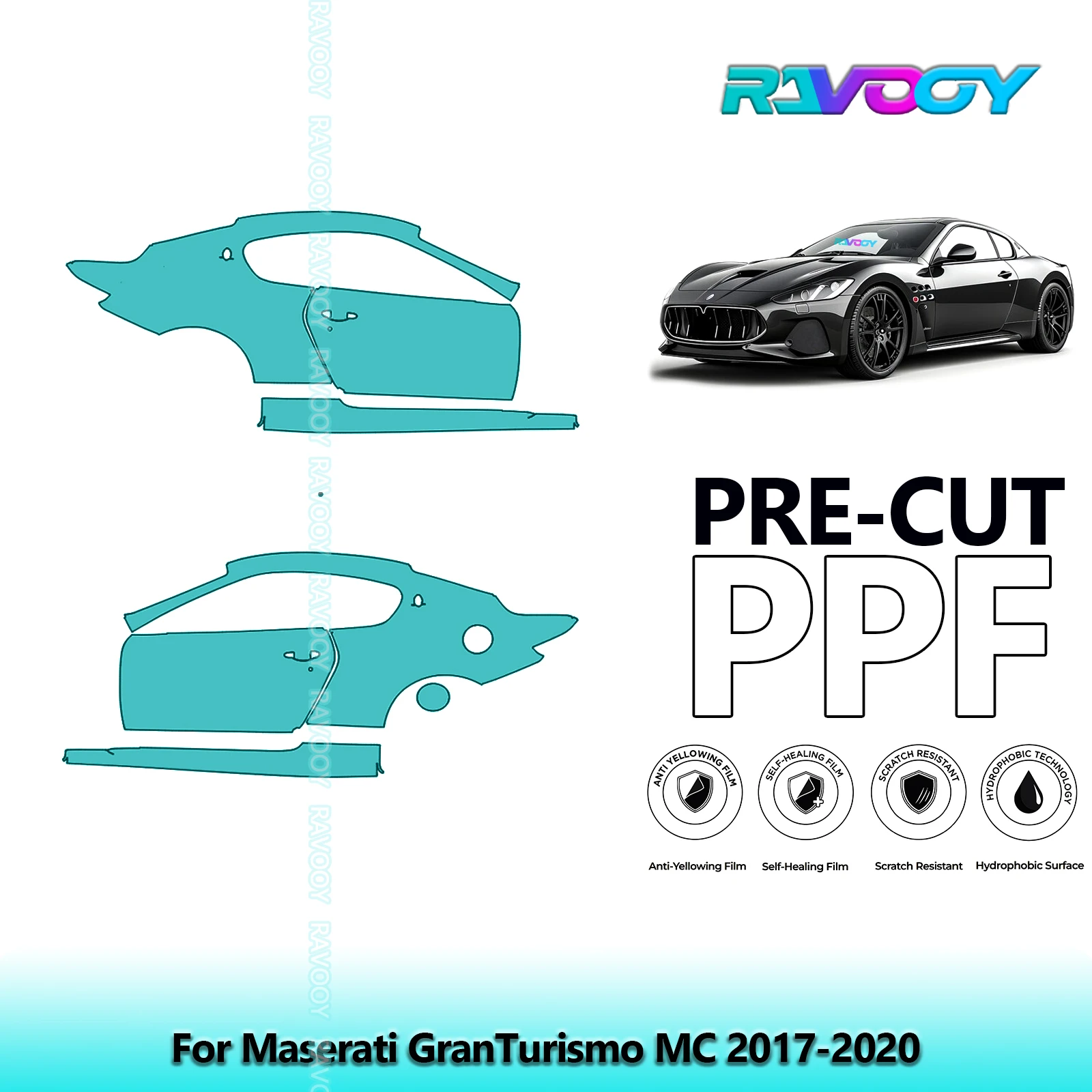 

For Maserati GranTurismo MC 2017-2020 8.5mil Clear Matte Pre-Cut PPF Door & A/B Pillar Kit TPU Paint Protection Film Set