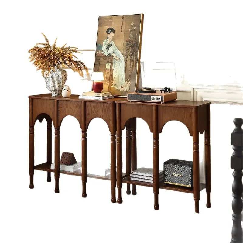 French solid wood entrance cabinet, living room entrance door, small apartment entrance table side cabinet