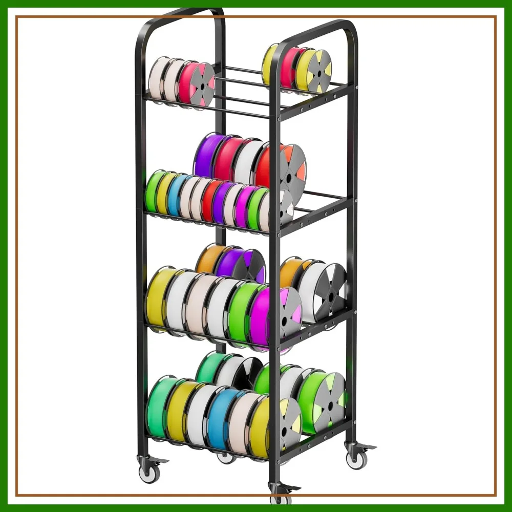 4-Tier 3D Printer Filament Storage Rack with Wheels, Holds 48x1kg Spools, Heavy Duty Metal Organizer for Workshop