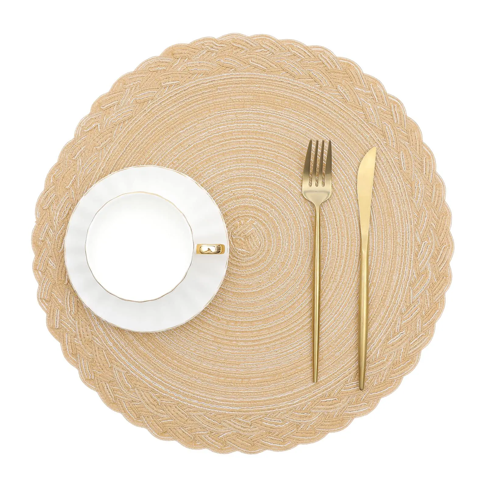 우븐 플레이스매트 라운드 테이블 매트 2 세트, 단열 매트, 식탁 팟홀더 코스터, 웨딩 파티, 홈 데코 소품 