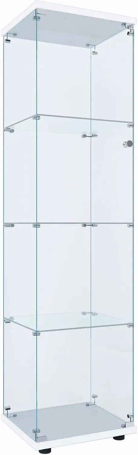 Curio Cabinet Glass Display Case for Collectibles with 4-Shelf Display Shelves, 64.2'Hx16.9''Lx14.6''W White