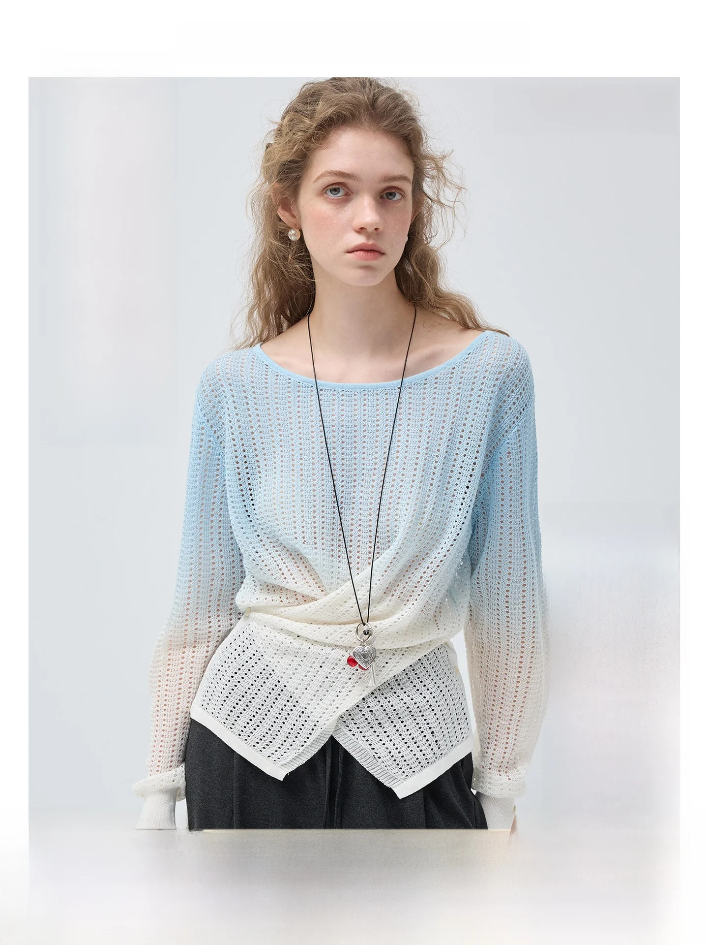 

Faionable Women's Ruffle adient Knitwear VEGA CHANG Larse Knitted Top Spring 2026 Commute Sle Loose Fit Long Sve