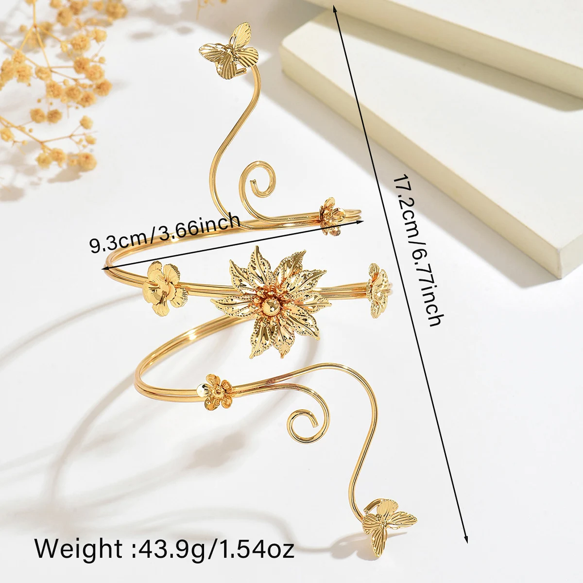Women Romantic Floral Butterfly Arm Cuff Gold Plated Vine Swirl Multi Layer Wrap Arm Band Adjustable Party Vacation Accessories