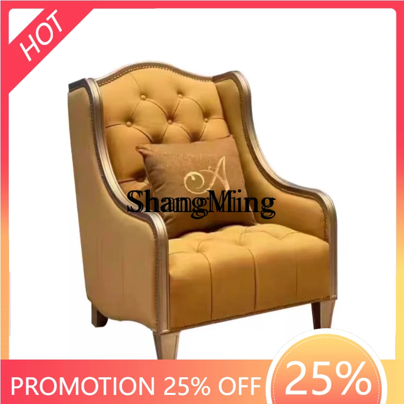

ZYY fashion exquisite light luxury single sofa leisure chair living room leather solid wood buckle sofa chair