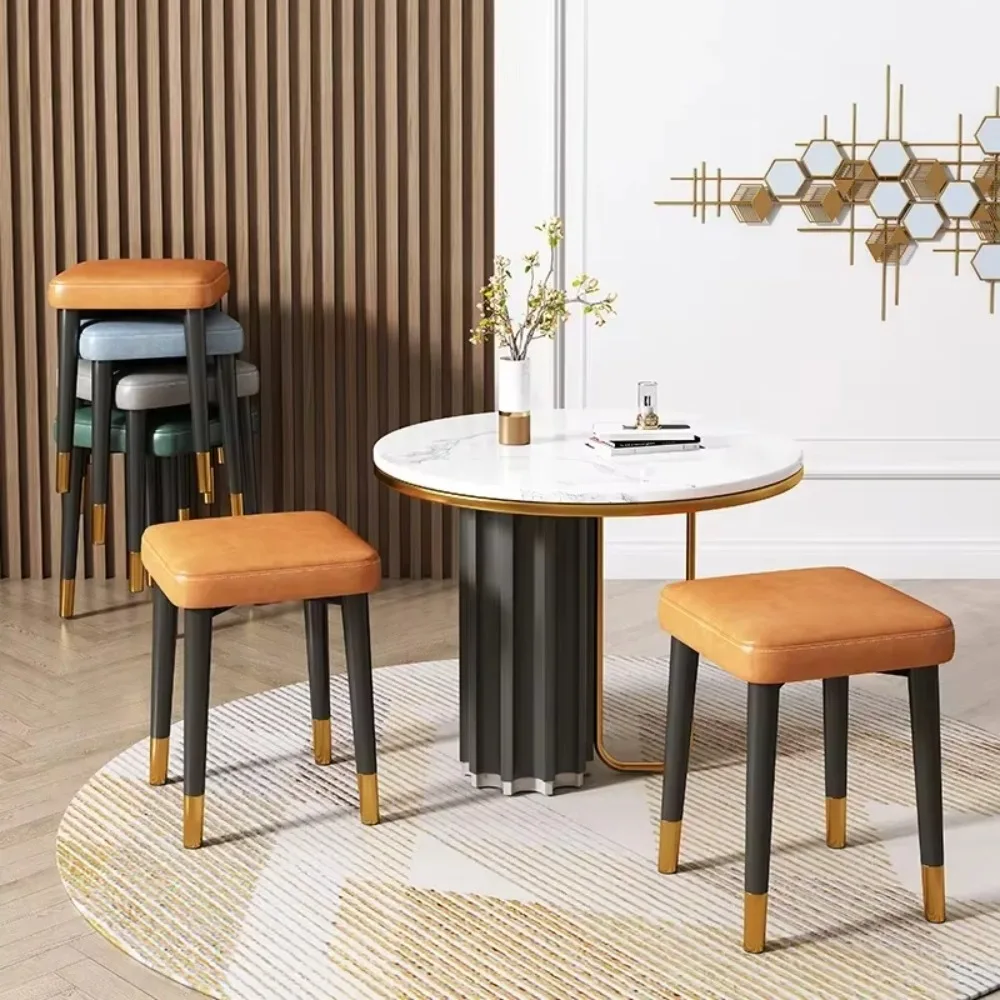 Stackable Dining Chair Modern Light Luxury Square Stool Save Space Sponge Cushion Makeup Stool Living Room Dinning Table Chairs