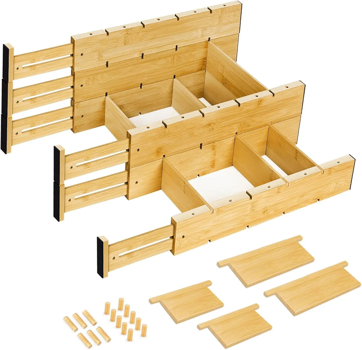 

6PCS Bamboo Drawer Dividers, Adjustable Kitchen & Bedroom Drawer Organizers (16.6'-22')