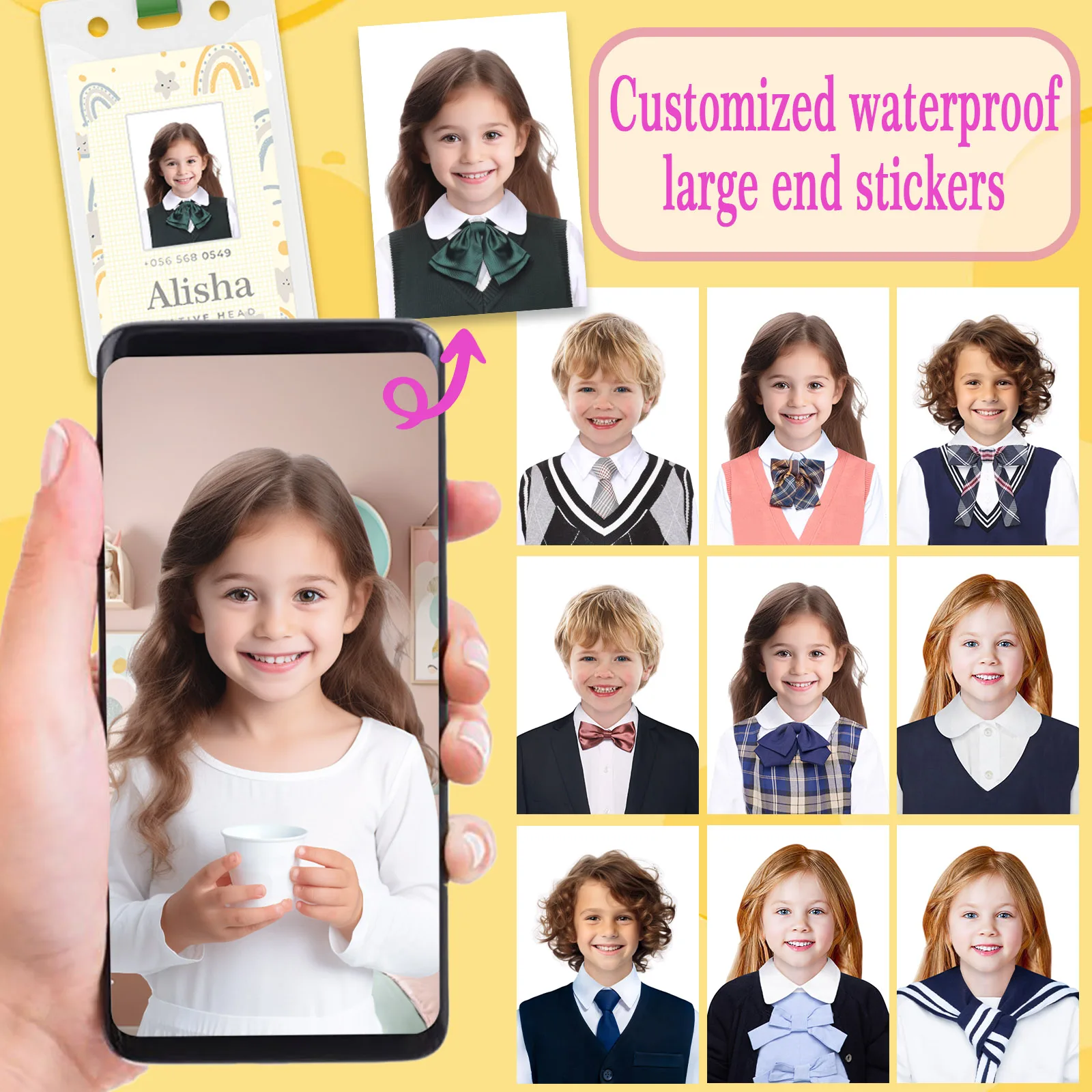 Children's student uniform ID photo stickers, 1-inch student photo stickers, need a clear face photo，CP1