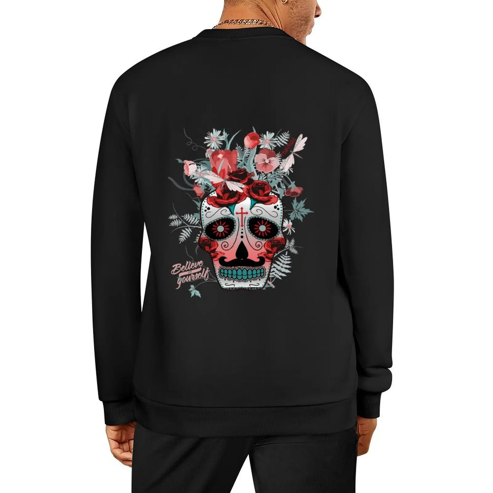 

SKULL WITH ROSES AND OTHER FLOWERS Pullover blouse tracksuit anime clothing men's winter sweater men sweatshirt