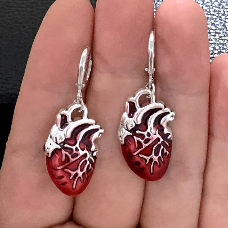 The Beating Heart Earrings Chain Ear Cuff Clip Jewelry Gift,Witchy Gothic Vampire Spooky Boho Bohemian view 3
