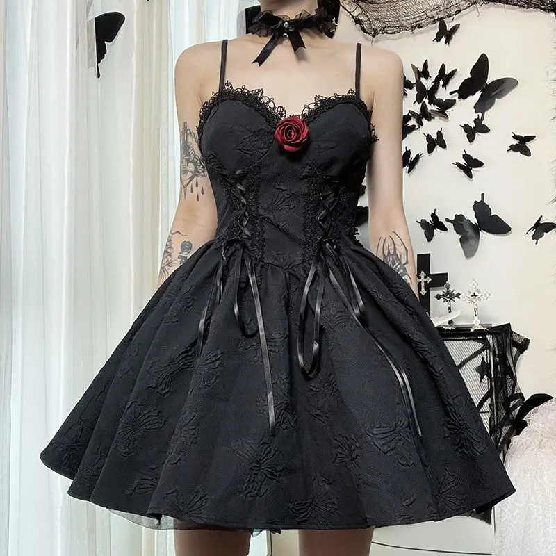 

Camisole Skirt Gothic Lolita Jacquard Subcultures Lace Tie Straps Lower Back Appear Thin Princess Skirt Flower Solid Embroidery