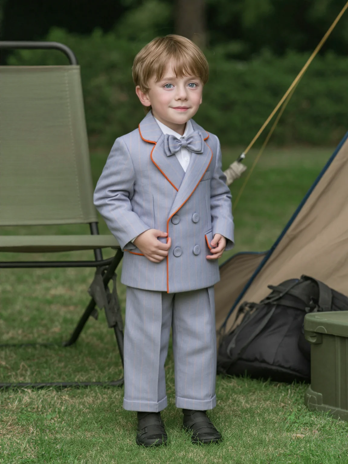 

Детский весенне-осенний серый блейзерный комплект с цветочным узором для мальчиков, куртка из 5 предметов, жилет, брюки, брошь с галстуком-бабочкой, свадебное платье, детский наряд на день рождения