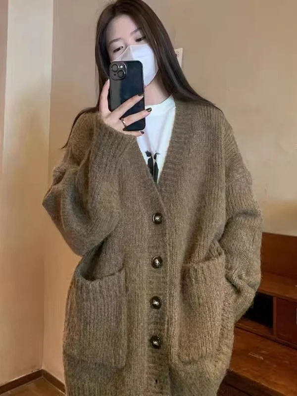 Suéter de Punto ueso y Suave para Mujer, Estilo Hoado, Otoño Invierno, Nuevo Estilo Coreano, Cárdigan, Estilo Dulce, Fibr...