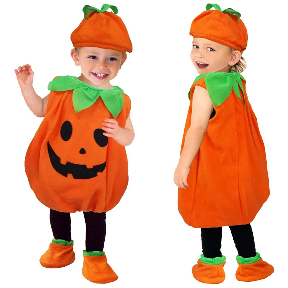 Disfraz de calabaza con sombrero para niños, ropa de escenario para Halloween, 110cm