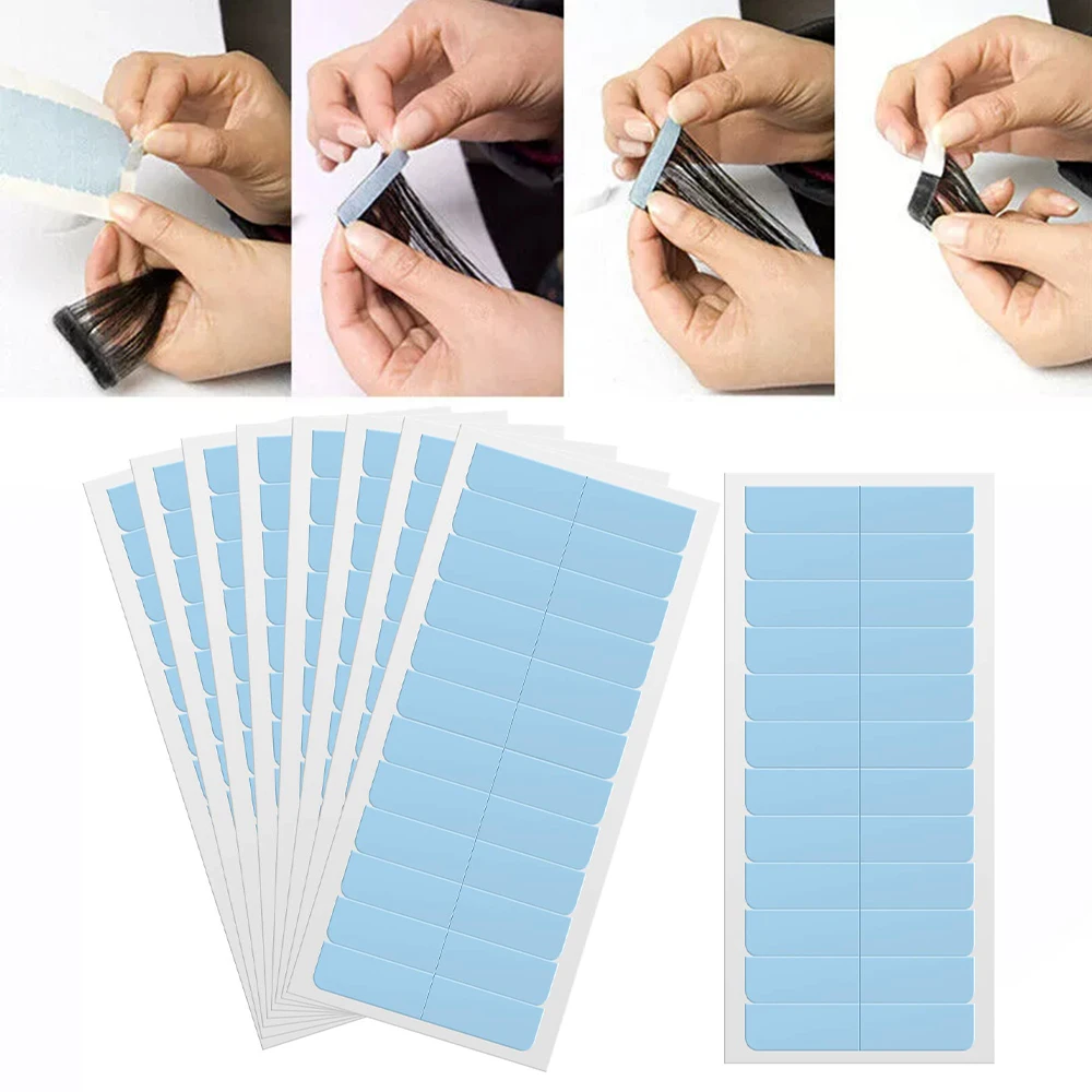 

Double Sided Replacement Tape for Hair Extensions 10 Sheets 120 Pieces 4x0.8cm Waterproof Hair Extensions Adhesive Tape
