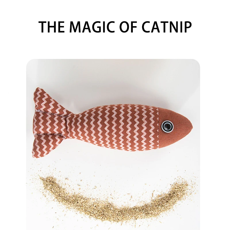 1pc Adorable Striped Plush Catnip Fish Toy . Soft, Cuddly, and Irresistible for Small Breed Cats, No Batteries Required, Perfect