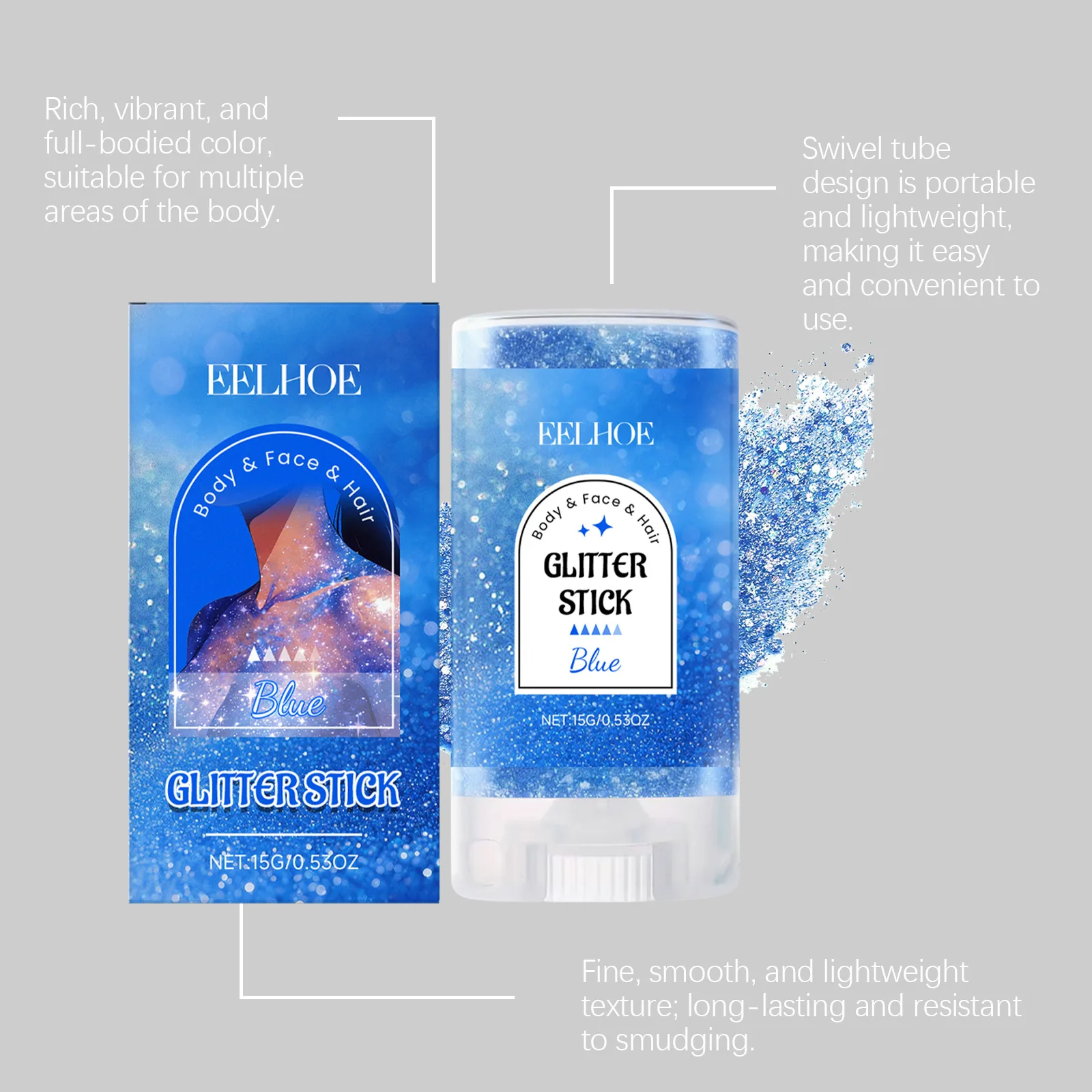EELHOE Blue Body Paint Stick Waterproof High Pigment Washable Face Body Makeup Crayon for Halloween Cosplay Party