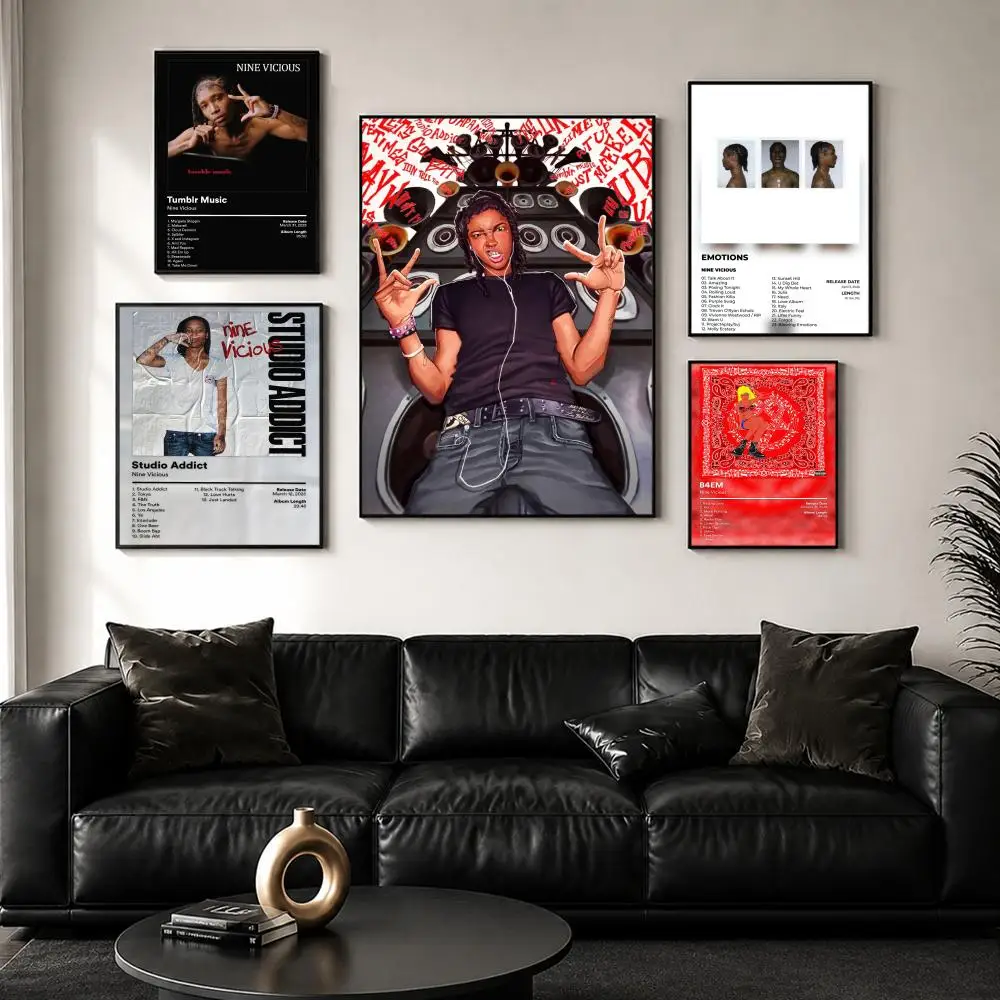 Rapper Music Pop Album N-Nine Vicious Poster Decorative Wall Art Stickers Mural Photo Print for Home Living Room Hallway Decor