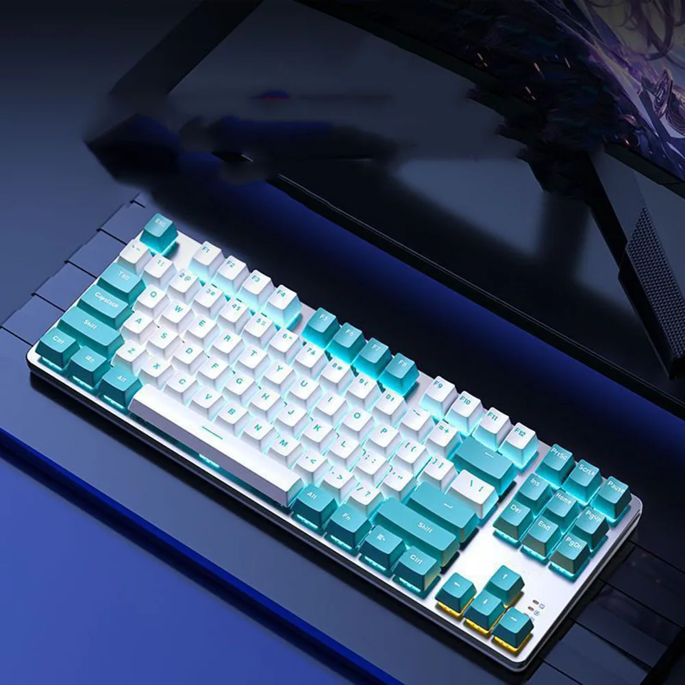 75% Mechanical Gaming Keyboard, Blue Backlit Compact Wired with 84 Keys for PC Laptop Windows Gaming