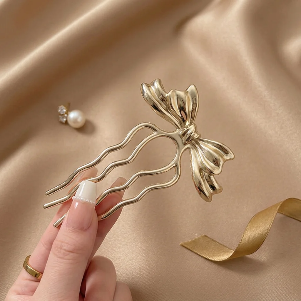 

Элегантная расческа для волос с бантом из сплава, прочная и модная, подходит для женщин, для свадеб, вечеринок и повседневного использования.