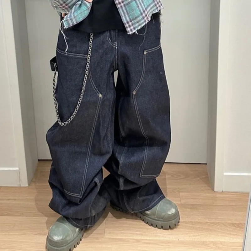 HKSH Primavera Autunno Nuovi Uomini Marea High Street Safari Style Jeans Moda Chic Patchwork Pantaloni in denim Silhouette Originale Ins HK5614