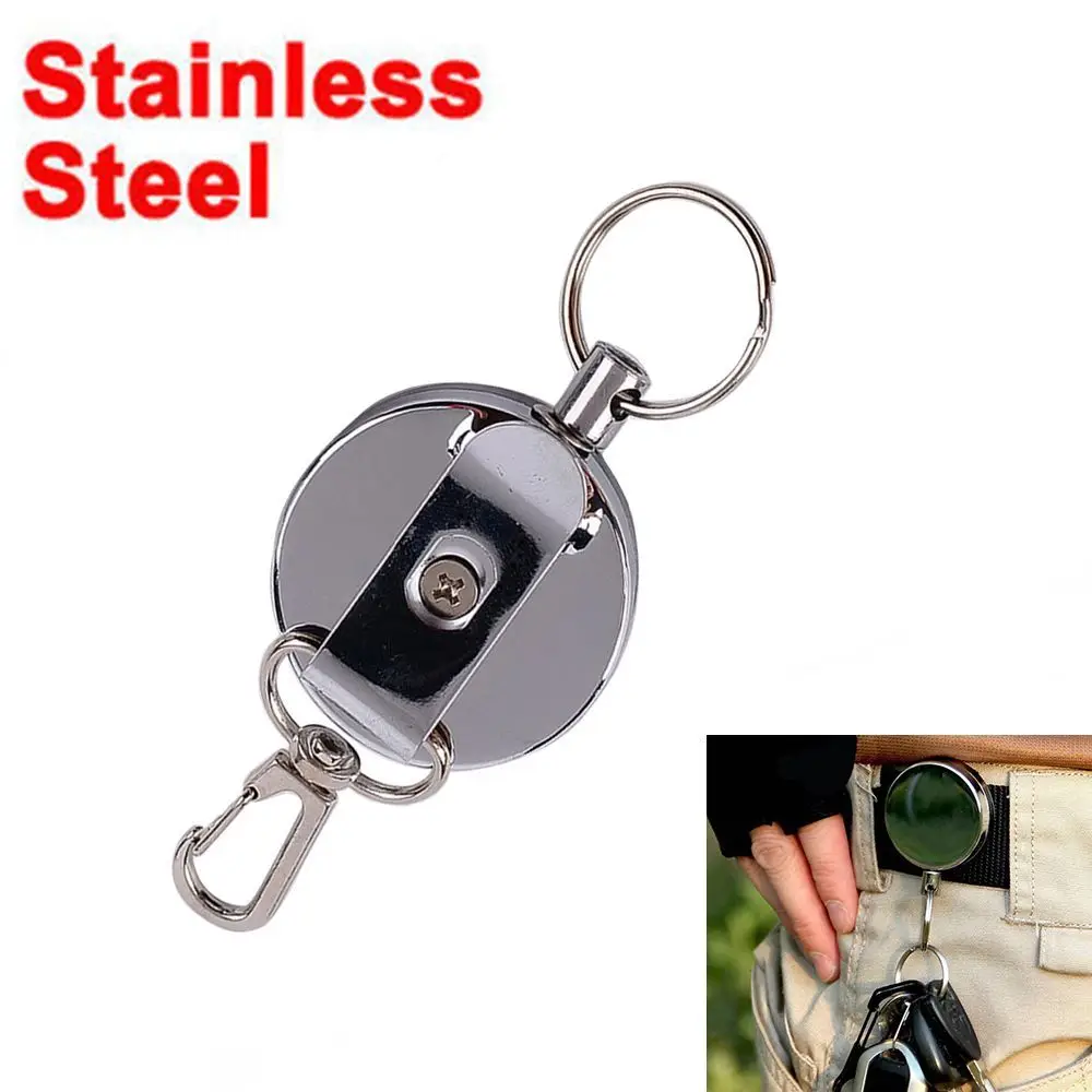 Portable Stretching Rope Elastic Keychain Badge Reel Metal Safety Burglar Trinket ID Card Holder Key Buckle
