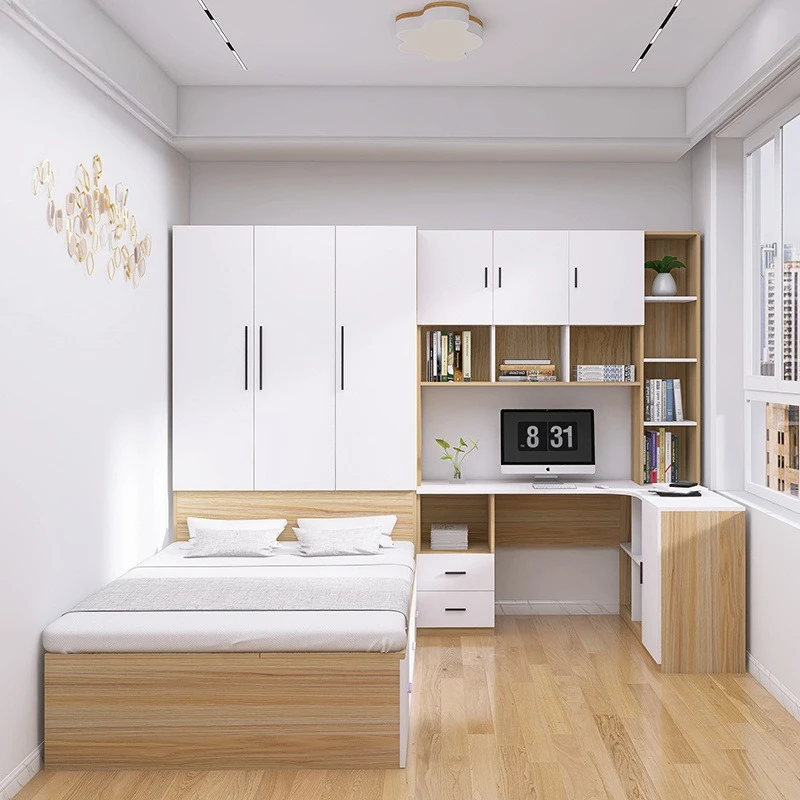 Modern simple tatami bed wardrobe integrated with desk bedroom combination multi-functional children's room storage bed