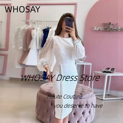 WHOSAY Special Evening Women Mermaid Prom Dresses Crew neck maniche lunghe Beaded Robe Des Cocktail Party abito corto