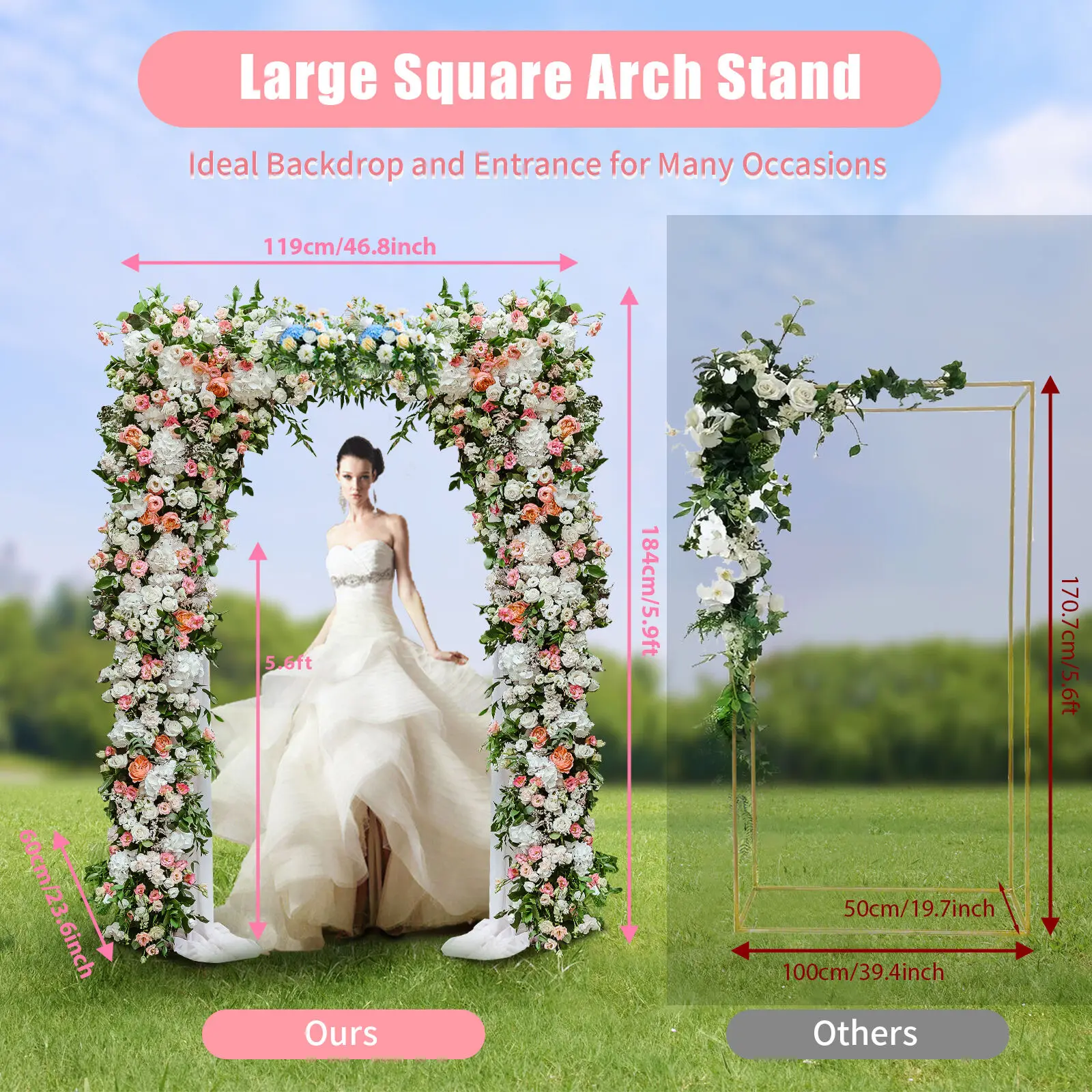 1.8M Gold Metal Geometric Wedding Arch Flowers Frame Backdrop Stand Balloon Floral Arrangement Reception Decor Garden Arbor Rack