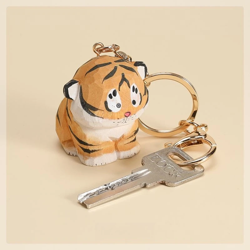 

Handmade Adorable Solid Wood Tiger Pendant，Car Keychain Decor，Keychain Bag Charm，Car Ornament，Christmas，Gift