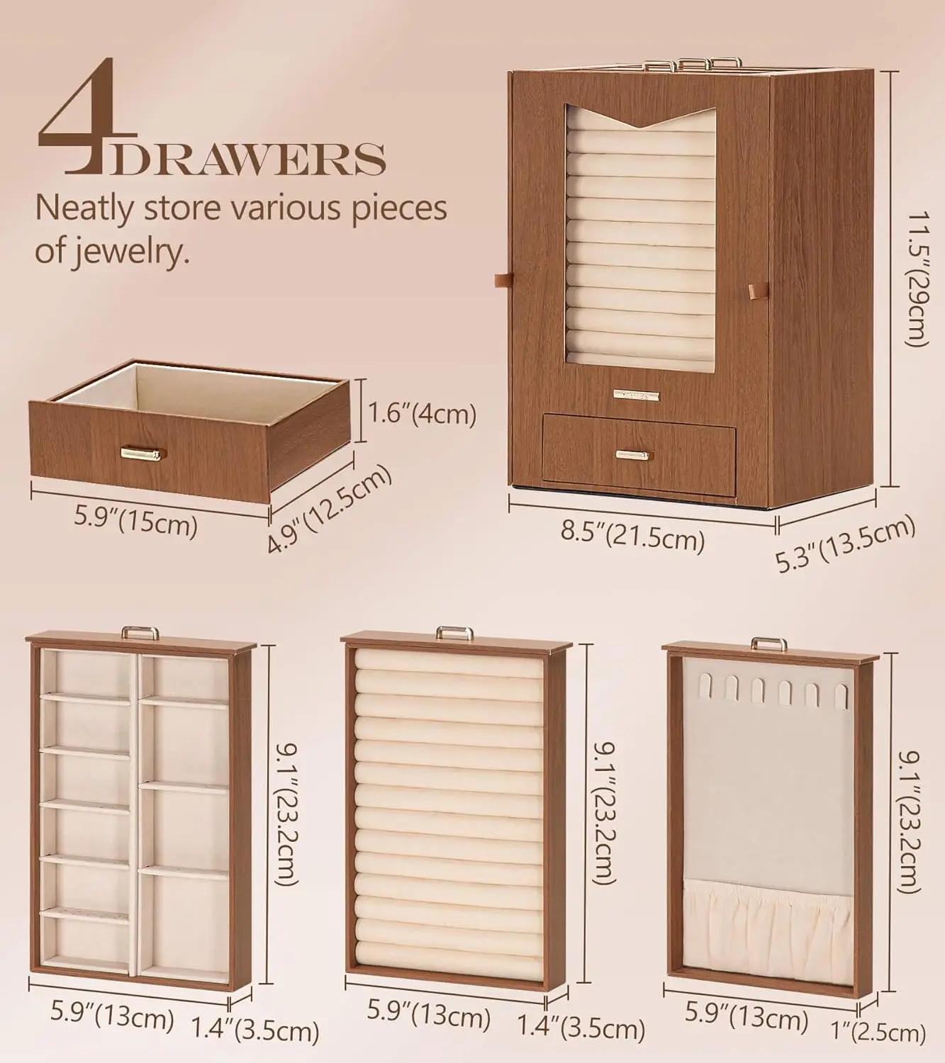 منظم المجوهرات مع خطافات قلادة نافذة شفافة هدية للنساء علبة عرض صندوق المجوهرات لخواتم القلائد #6