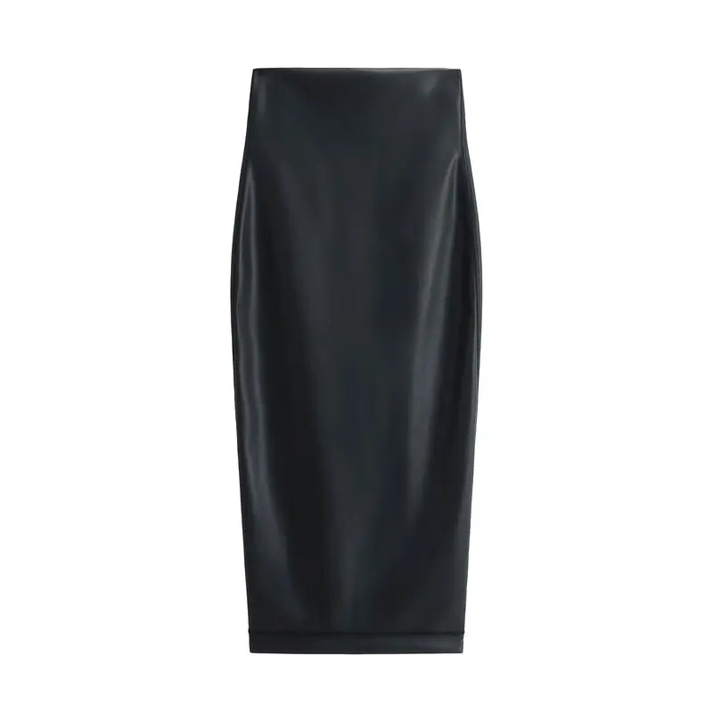 

Faionable 2024 Autumn Winter New Women's High Waist Midi Skirt Leather Look Split Design Versatile f-length Skirt 93490