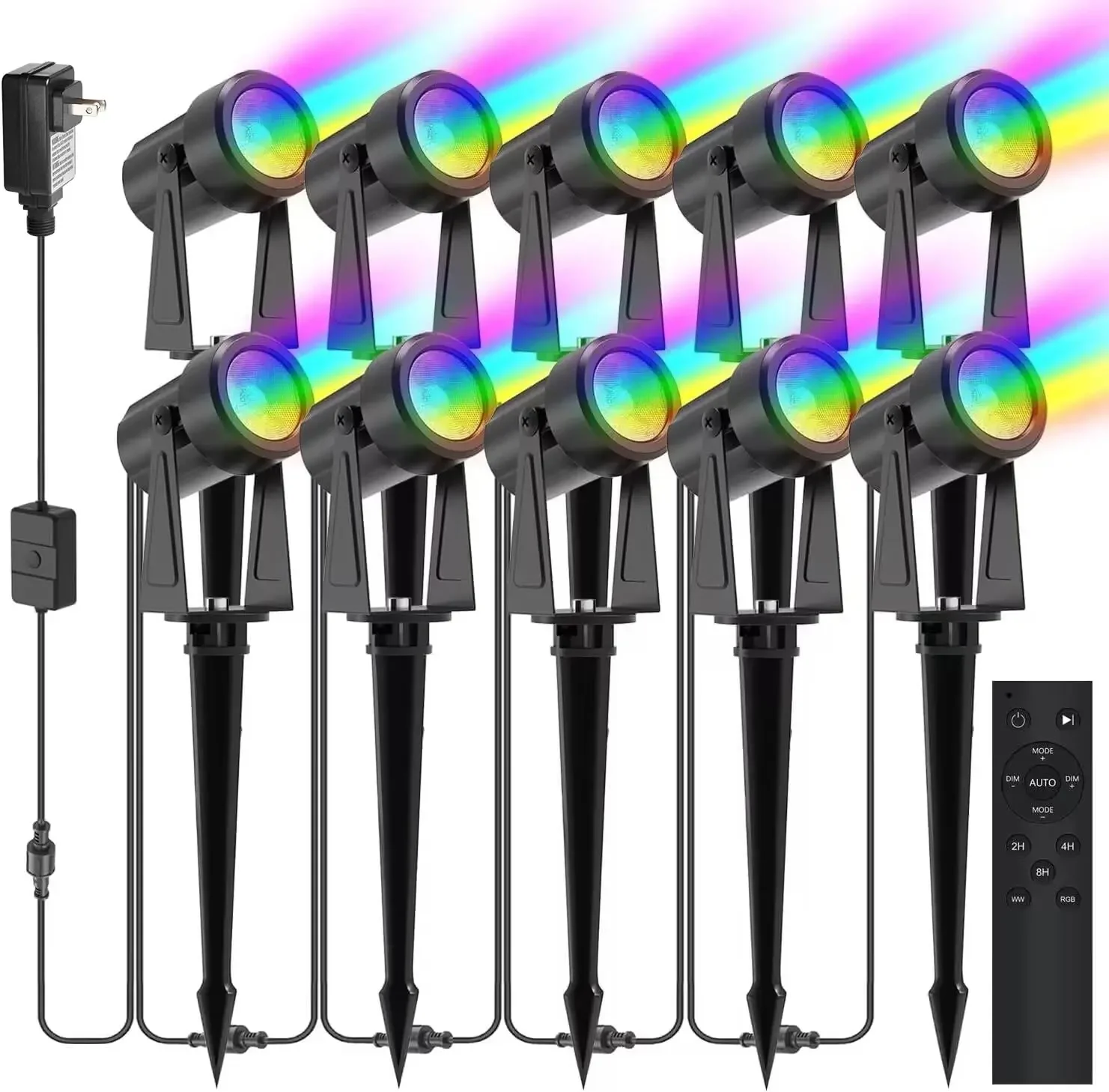 Outdoor Landscape Lighting with Remote RGBW Color Changing Spot Uplights 10 Pack Durable Weatherproof Design