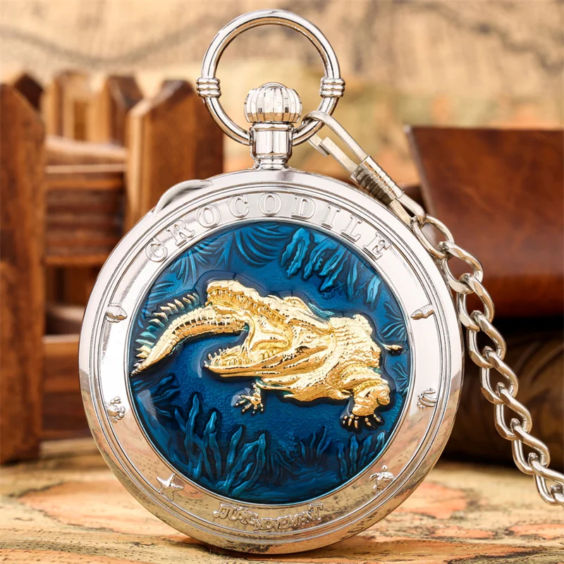 Mehrfarbige Krokodil-Taschenuhr mit Kette, Quarzwerk und Melodie aus dem Film „Castle in the Sky“ – Detail 4
