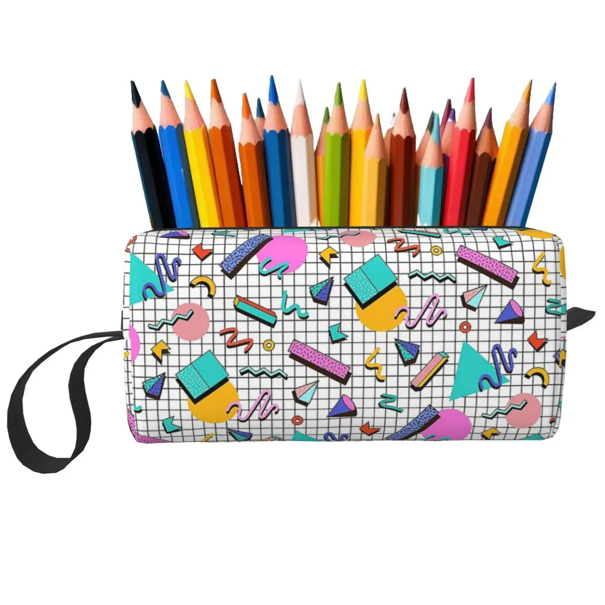 ファンキーな 80 年代 80 年代メンフィスパターンデザイン鉛筆ケース学生学校ペンボックス鉛筆バッグ文具用品化粧品バッグ