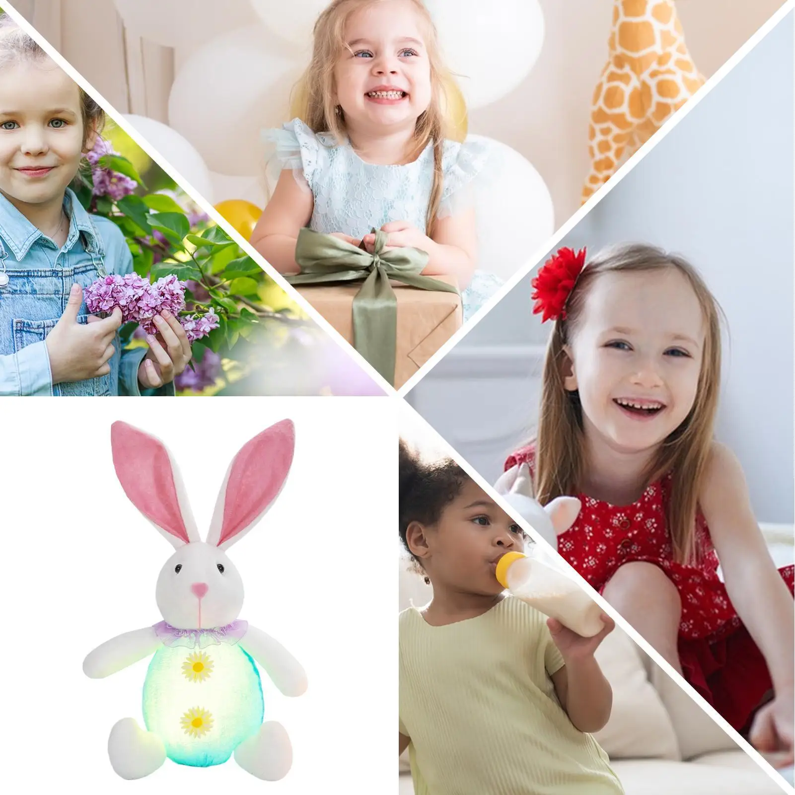 

Lighted Plush Easter Bunny LED Light Up Stuffed Animal Sleep Toy Handmade Bunny Easter Desktop Decorations For Kids Children