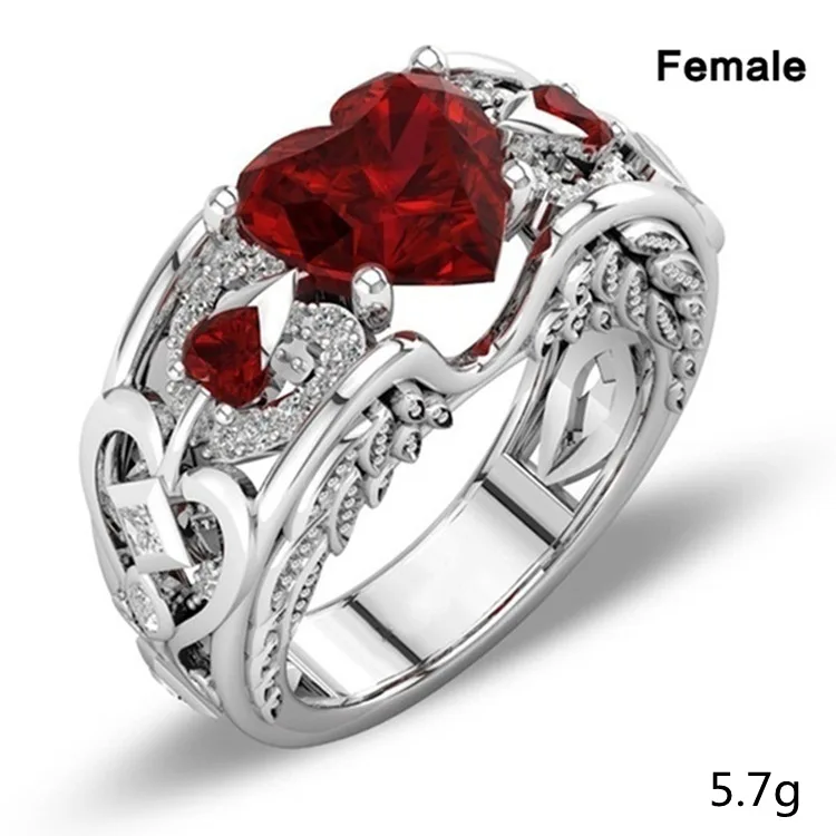 

Heart Shaped Ruby Ring Princess Core Style Jewelry Sparkling Crystal Band Adjustable Gift for Girlfriend Valentine's Day