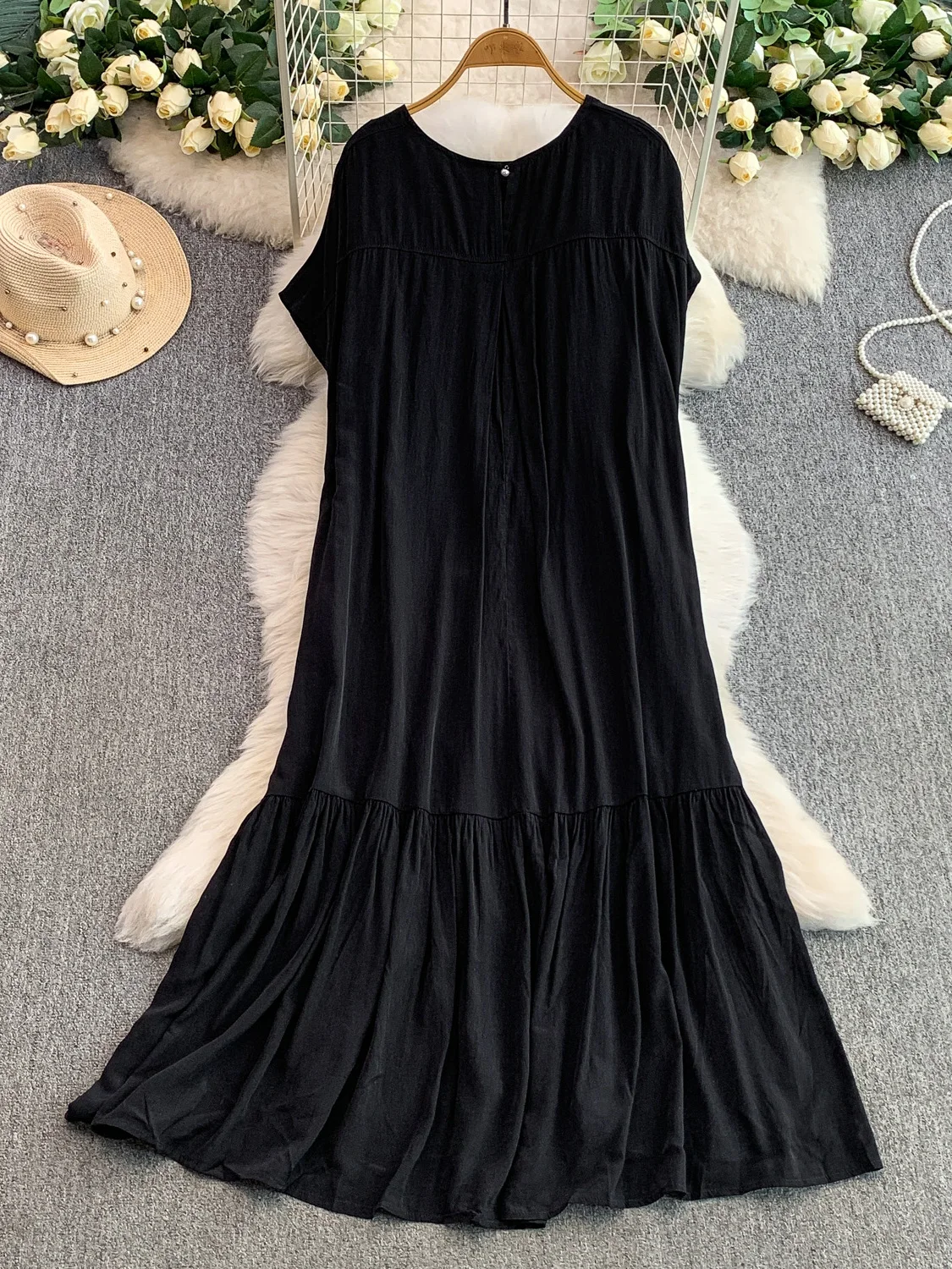 Rok Panjang Wanita Model A-Line Warna Polos Longgar Tanpa Kerut, Model Baru Musim Panas, Anti-Bulukan, dan Meniruskan Tubuh