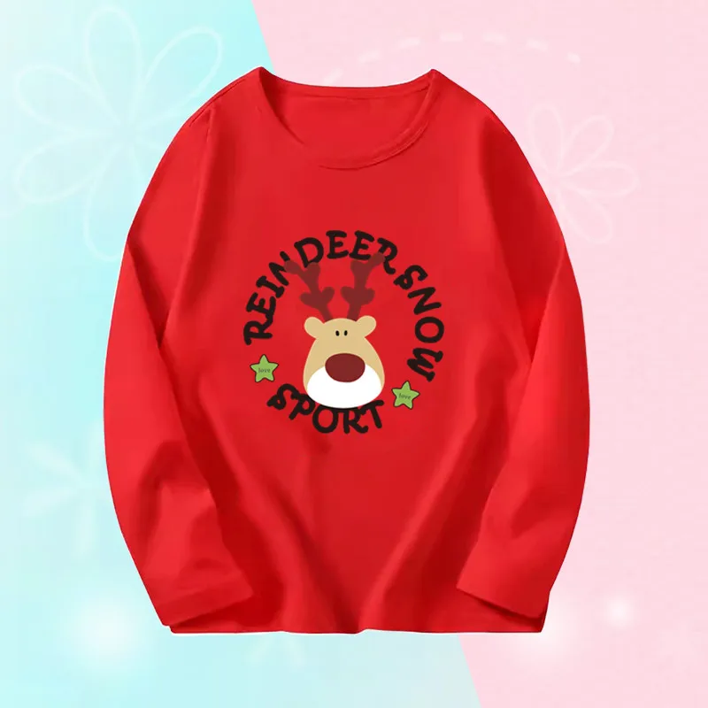 2024 Christmas Deer T-shirt For Girls Cotton Long Sleeve Tops Toddlers Autumn Christmas New Year Tee Shirts