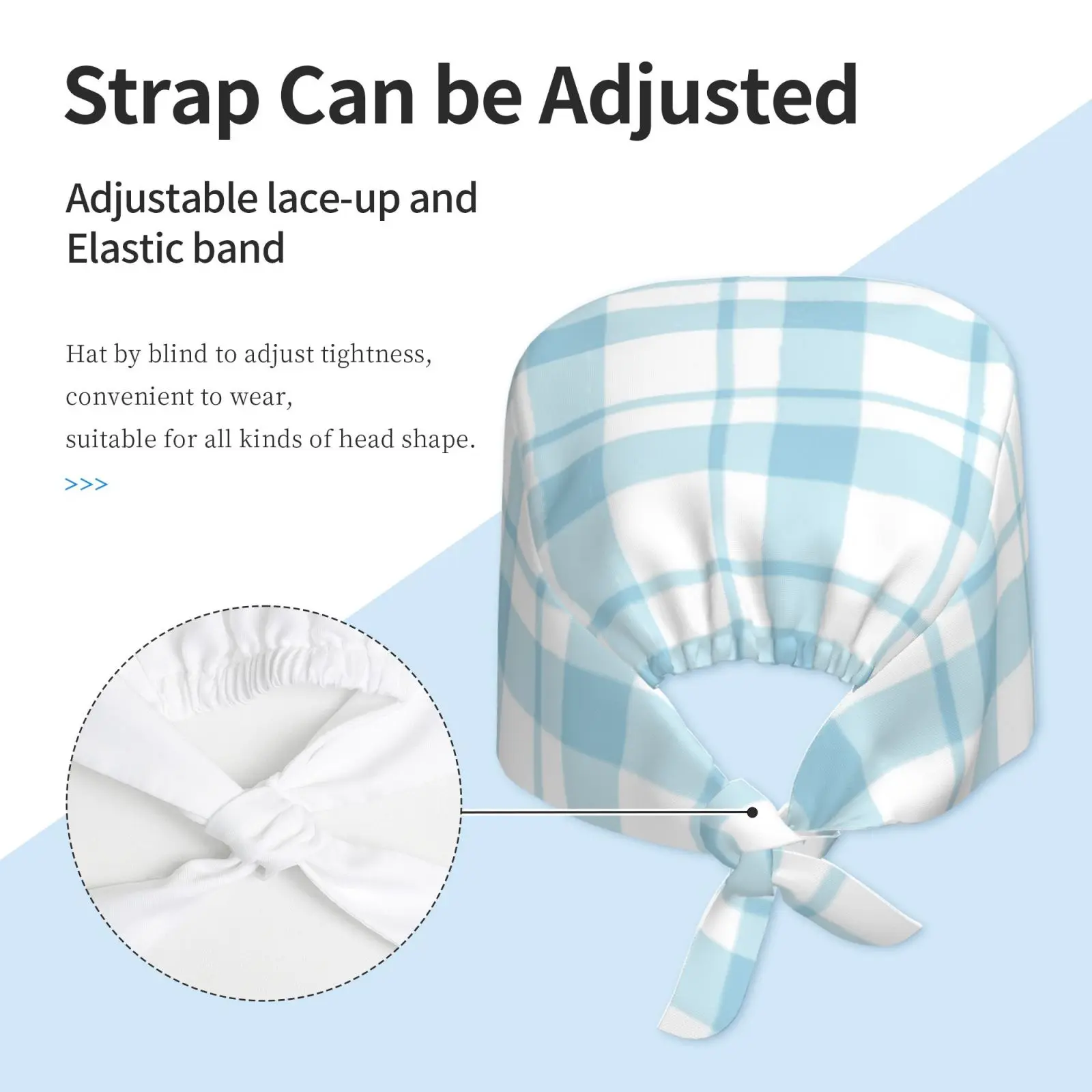 Blue Checkered Printed Cleaning Work Cap Unisex Cartoon Scrubbing Cap Surgical Cap Nurse Scrubbing Cap Dentist Cap