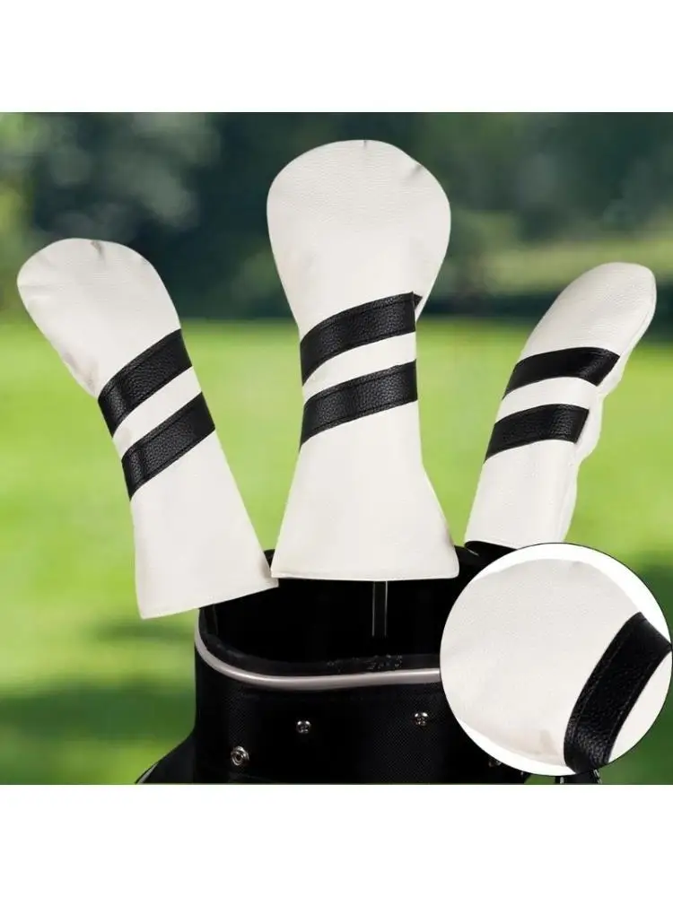 

R6FE 3Pcs Stripe Pattern Fairway Headcover PU Leather Golfs Club Head Cover