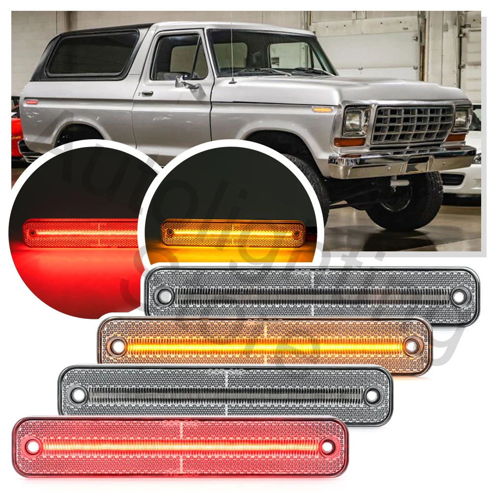 4PCS For Ford Bronco F-Series F-100 F-150 F-250 F-350 E-Series Econoline Smoked LED turn signal Side Marker Light Lamp F＆R Light